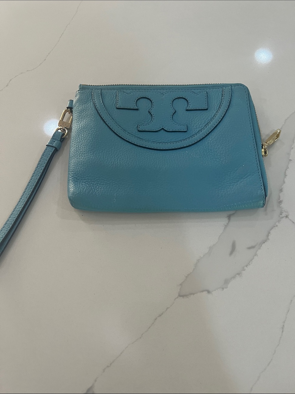 Tory Burch Turquoise Leather Wristlet Clutch